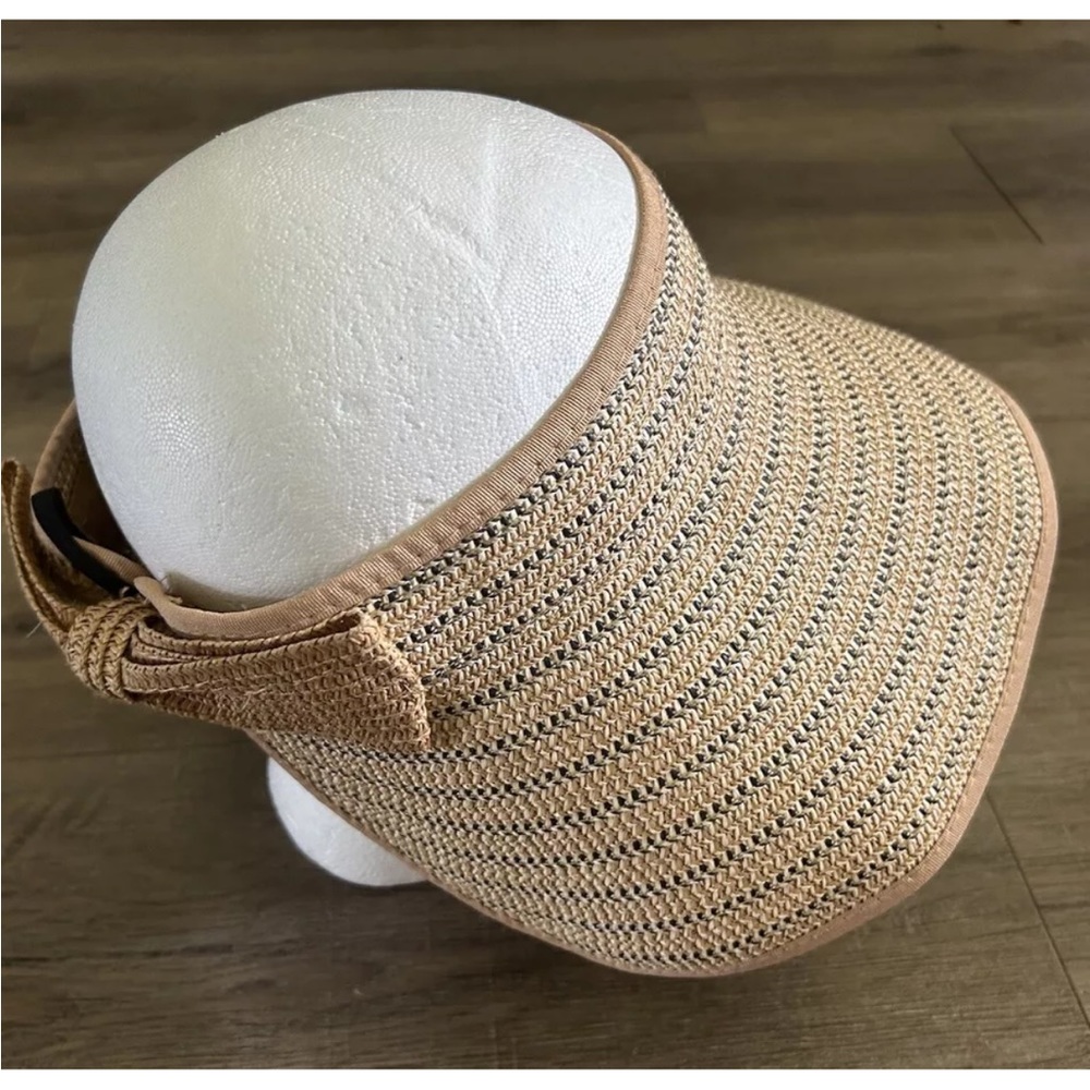 Magid Hat Adjustable Headband Beach Sun Visor Floppy Brim Woven Natural Paper